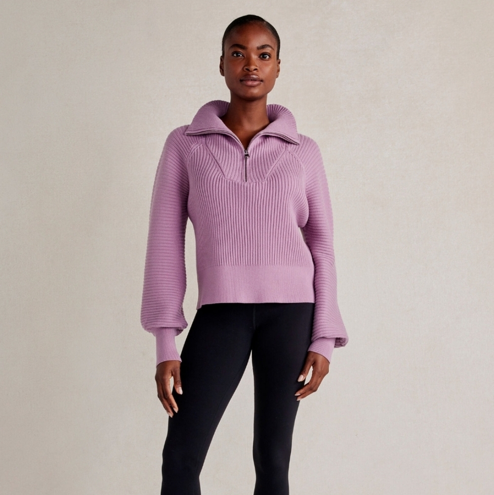 Varley Reid Half Zip Smokey Grape Rib Knit Pullover Sweater Top - Picture 12 of 12